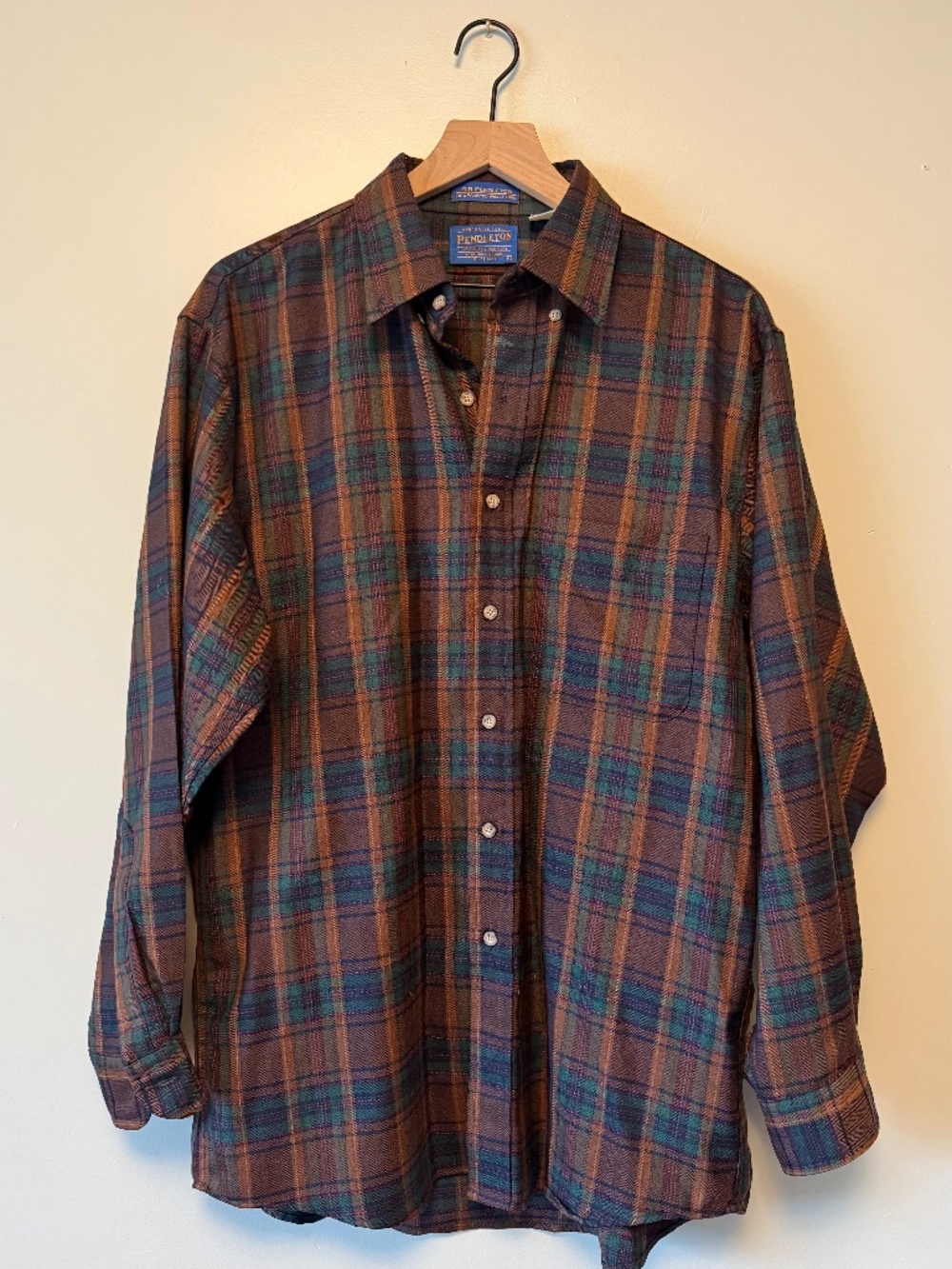 Sir Pendleton Vintage 100% Pure Virgin Wool Plaid Button Down Shirt Large